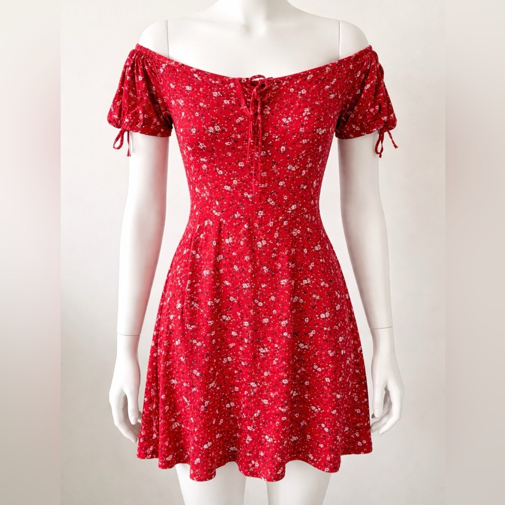 Red Floral Off-Shoulder Mini Dress